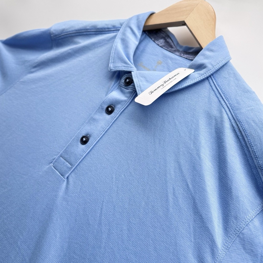 Tommy Bahama Polo Shirt Harbor Isles Solid Chambray Blue New Extra Large XL